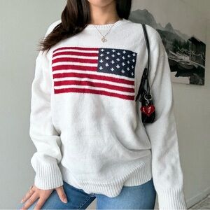 American flag white knit oversized jumper